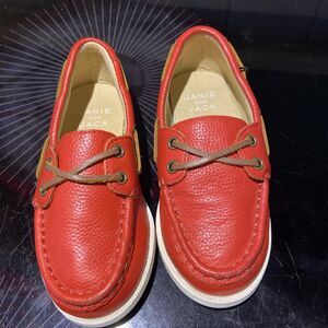 Janie & Jack Red Leather DECK SHOES Sz 9 Brown Laces Worn For 1 Event